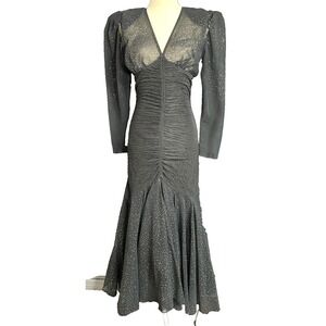 Vintage 80s 90s Black Mermaid Puff Sleeve Gothic Whimsigoth Evening Dress